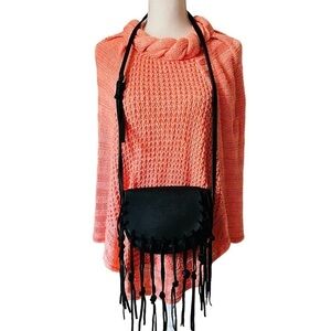 STREET LEVEL CUTE SMALL BLACK CROSSBODY BAG WITH FRINGE